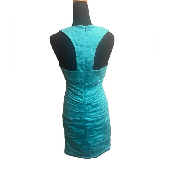 NICOLE MILLER Ruched Waist Bodycon Cocktail Dress Size 4 Cyan Teal Wedding EUC - Picture 7 of 14